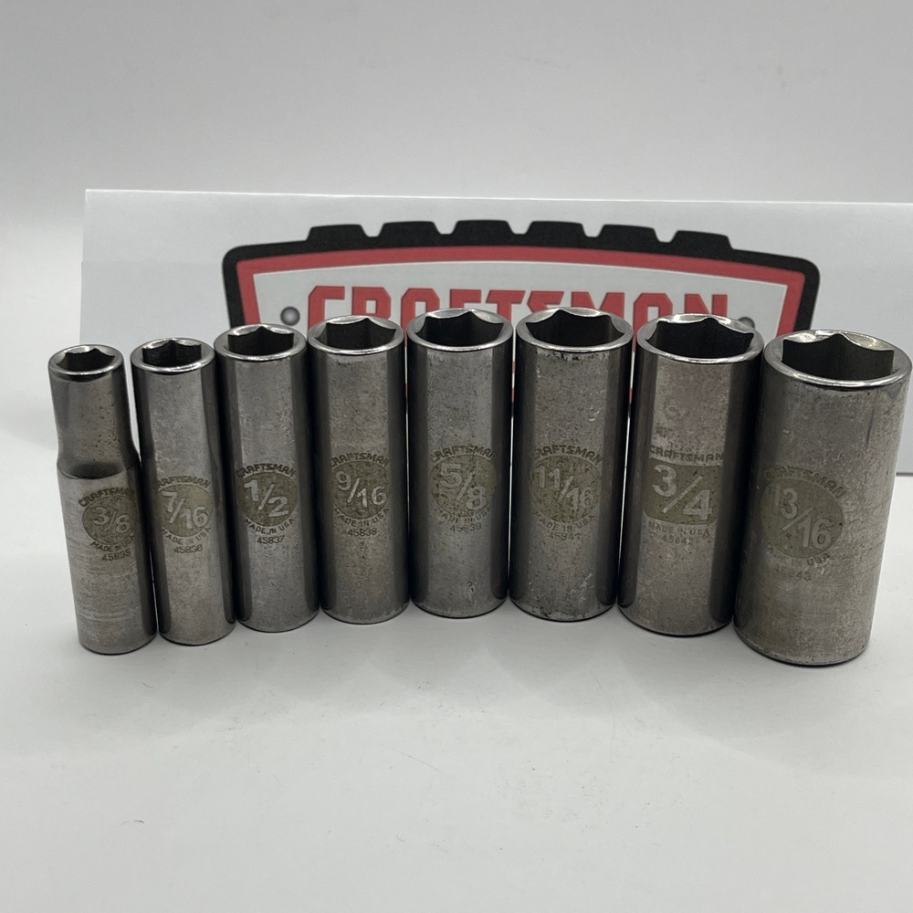 Craftsman 8pc Deep Socket Set 3/8 Drive 6 Point SAE USA Made 45835-45843